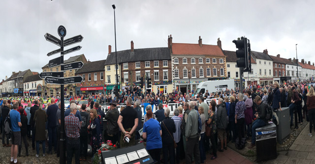 Panoramic shot of the crowd waiting for the event to start on the high street
